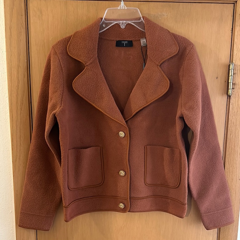 T Tahari Women’s Sweater Blazer Fuzzy New Rust Size Medium